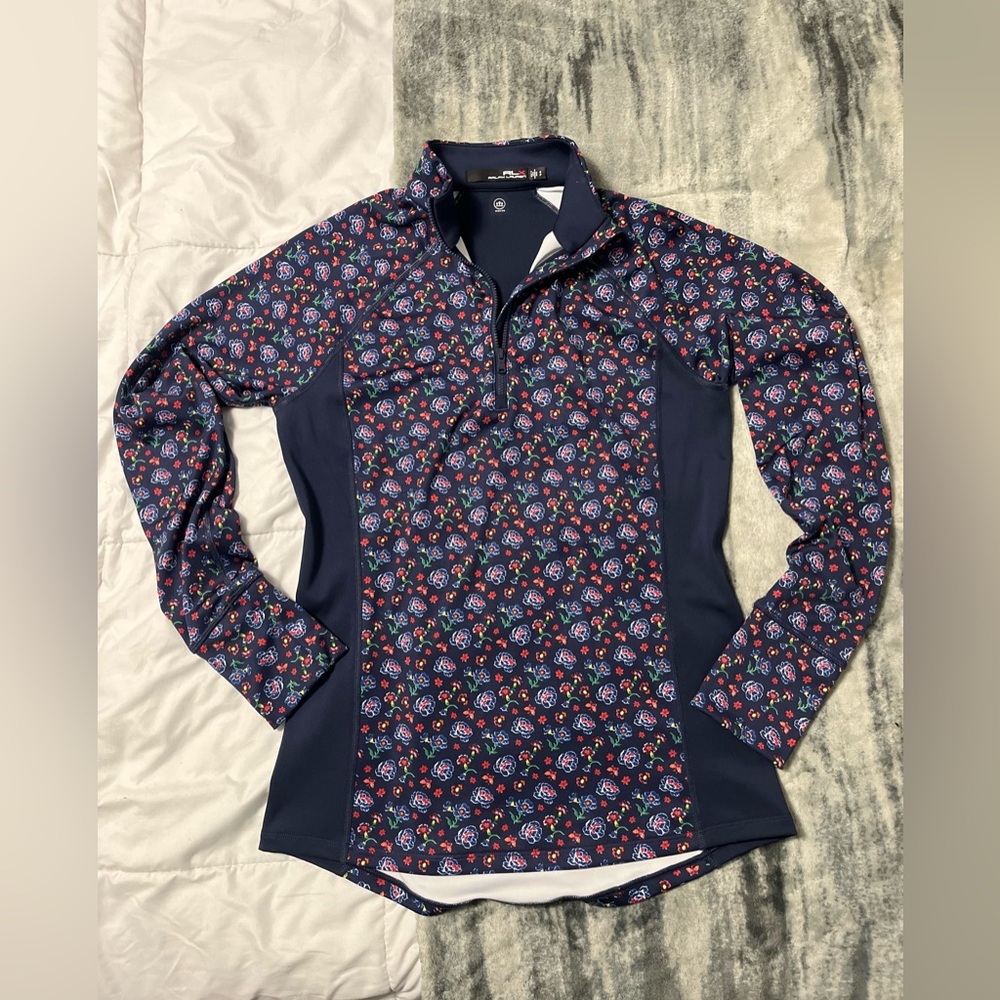 RLX Ralph Lauren Navy and Red Floral 1/4 zip Golf pullover top women’s small